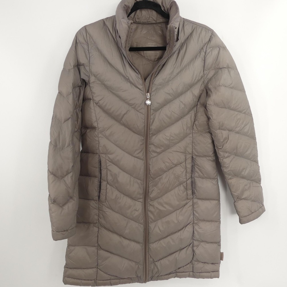 Calvin Klein Jacket Packable Lightweight Down Puffer Coat Taupe Women's Small